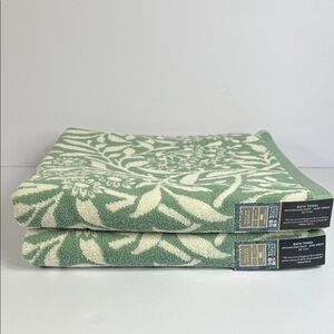 William Morris Bath Towels Michaelmas Daisy Botanical Green Cream Set of 2 NEW